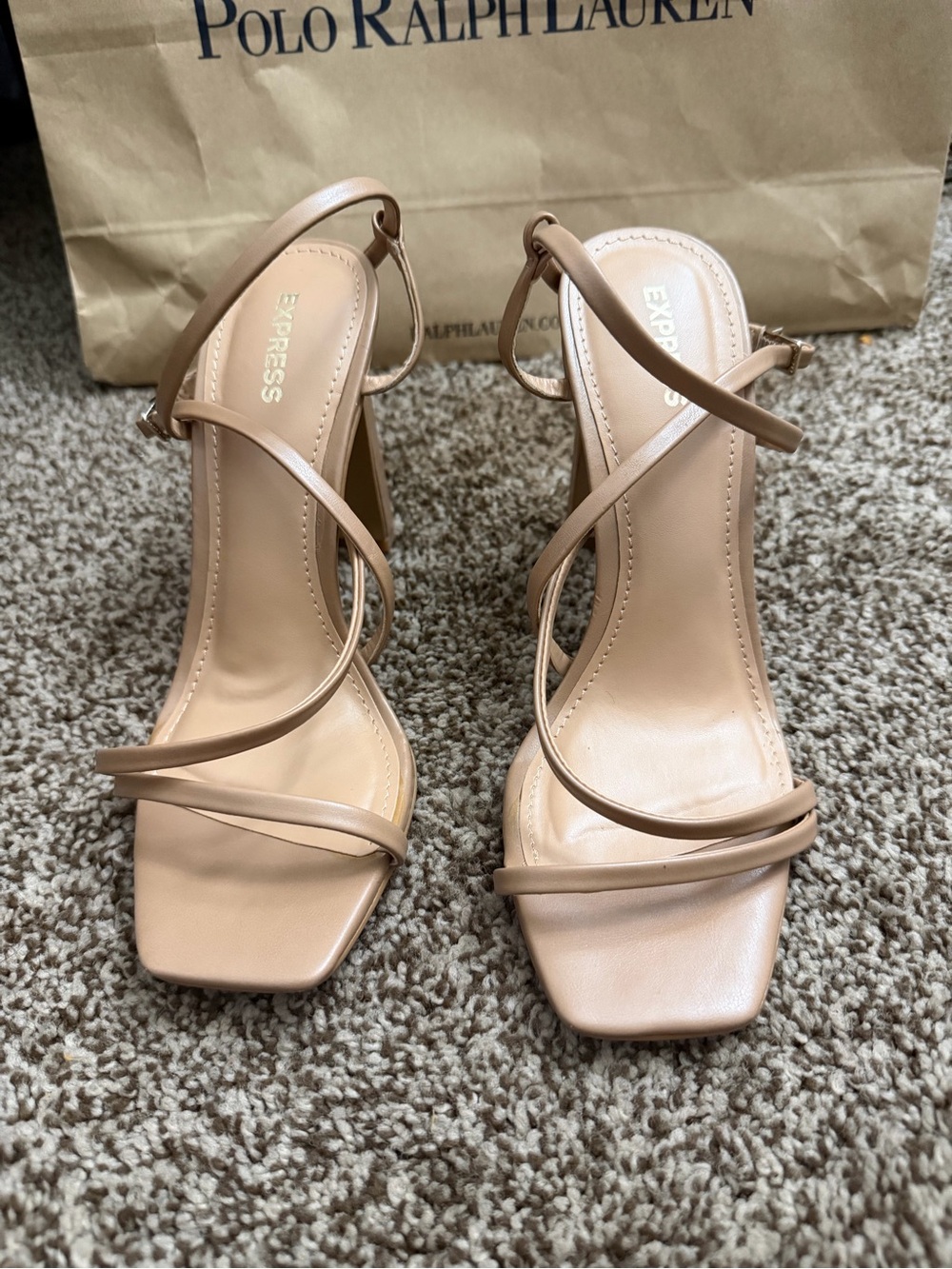 Express Nude Strappy Square-Toe Heels